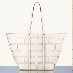 Frame Plaque Cut Out Leather Tote Bag in Off White